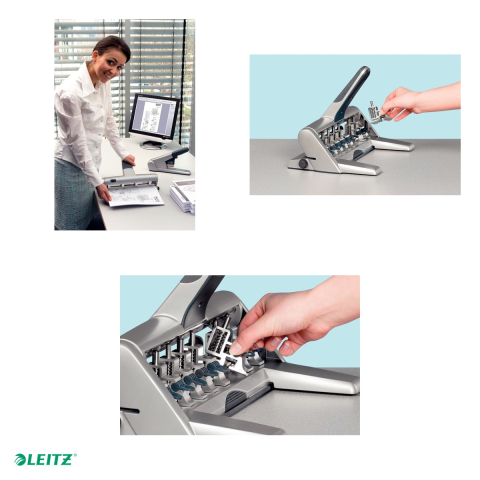 Perforator metalic Leitz 5114, cu 4 perforatii, distante reglabile, perforare 30 coli, pentru documente perforate, alb [4]