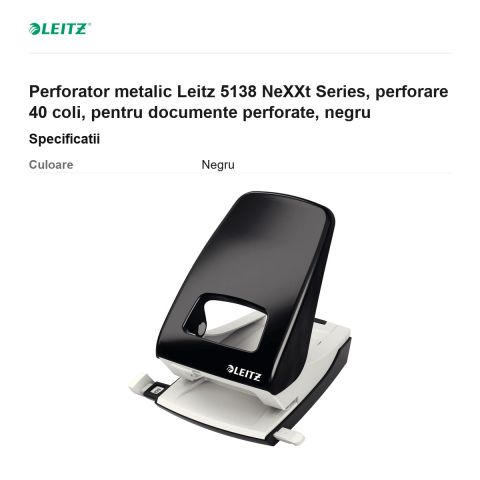 Perforator metalic Leitz 5138 NeXXt Series, perforare 40 coli, pentru documente perforate, negru [2]