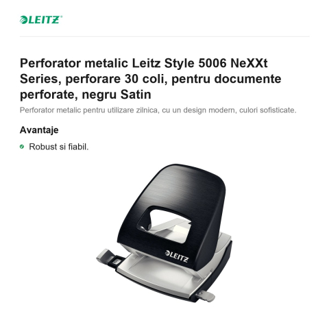 Perforator metalic Leitz Style 5006 NeXXt Series, perforare 30 coli, pentru documente perforate, negru Satin [1]