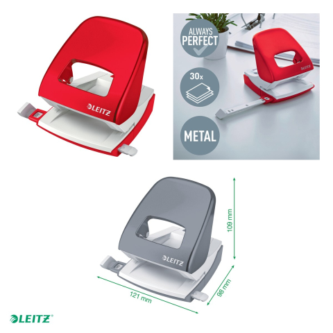 Perforator metalic Leitz WOW 5008 NeXXt Series, perforare 30 coli, pentru documente perforate, rosu [3]