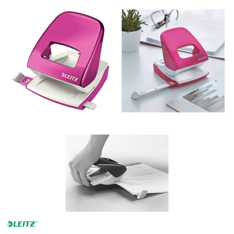 Perforator metalic Leitz WOW 5008 NeXXt Series, perforare 30 coli, pentru documente perforate, roz [3]