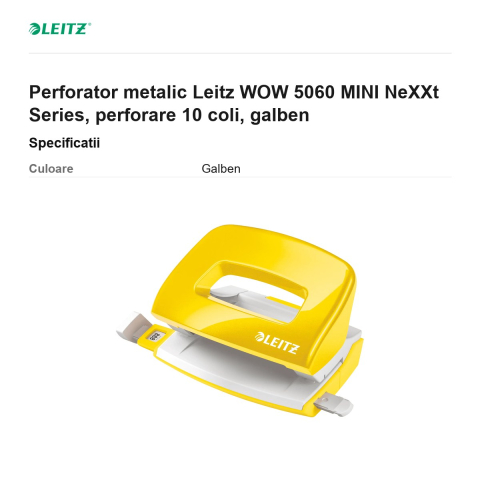 Perforator metalic Leitz WOW 5060 MINI NeXXt Series, perforare 10 coli, galben [2]