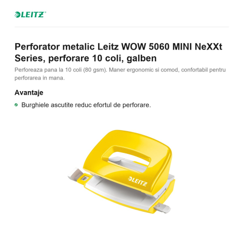 Perforator metalic Leitz WOW 5060 MINI NeXXt Series, perforare 10 coli, galben [1]
