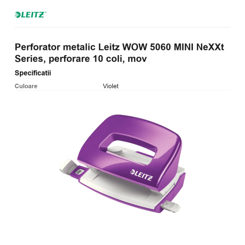 Perforator metalic Leitz WOW 5060 MINI NeXXt Series, perforare 10 coli, mov [2]
