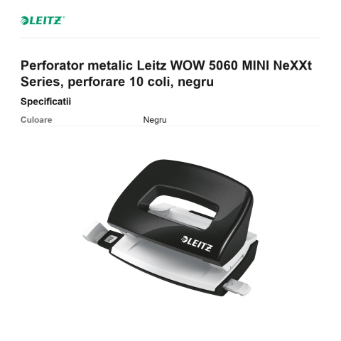 Perforator metalic Leitz WOW 5060 MINI NeXXt Series, perforare 10 coli, negru [2]