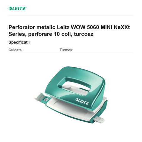 Perforator metalic Leitz WOW 5060 MINI NeXXt Series, perforare 10 coli, turcoaz [2]