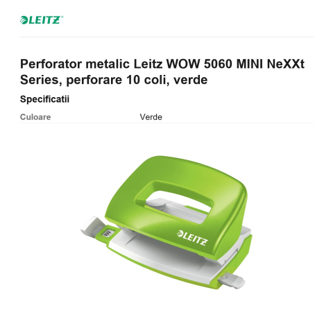 Perforator metalic Leitz WOW 5060 MINI NeXXt Series, perforare 10 coli, verde [2]