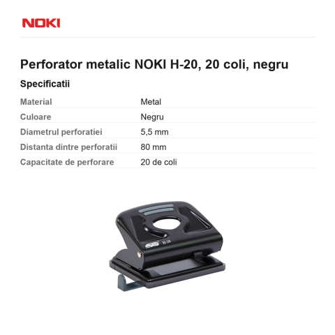 Perforator metalic NOKI H-20, 20 coli, negru [2]