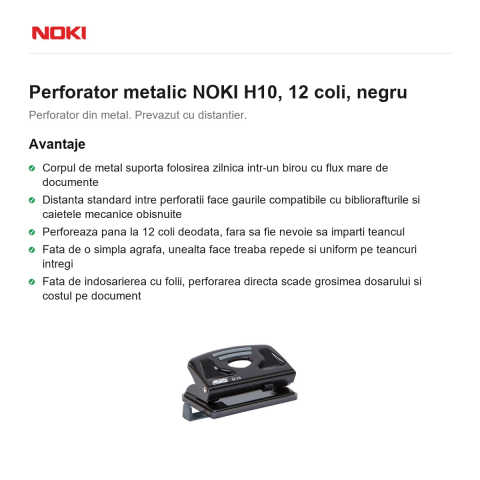 Perforator metalic NOKI H10, 12 coli, negru [1]