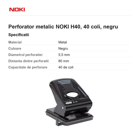 Perforator metalic NOKI H40, 40 coli, negru [2]