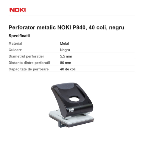 Perforator metalic NOKI P840, 40 coli, negru [2]