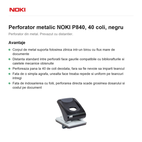 Perforator metalic NOKI P840, 40 coli, negru [1]