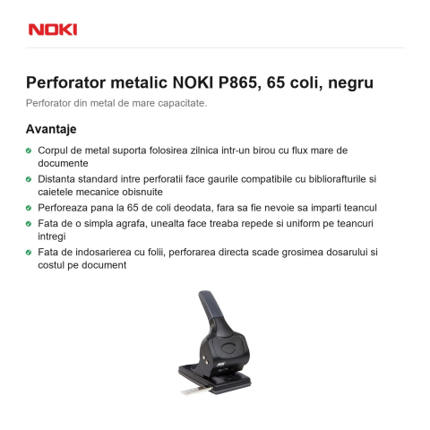 Perforator metalic NOKI P865, 65 coli, negru [1]