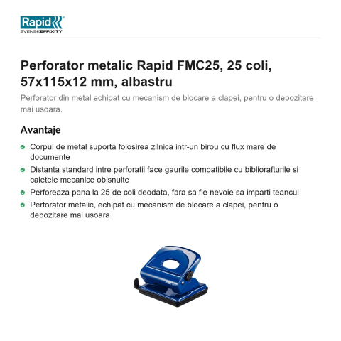 Perforator metalic Rapid FMC25, 25 coli, 57x115x12 mm, albastru [1]