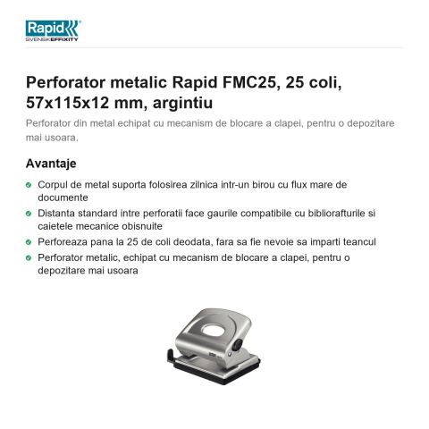 Perforator metalic Rapid FMC25, 25 coli, 57x115x12 mm, argintiu [1]