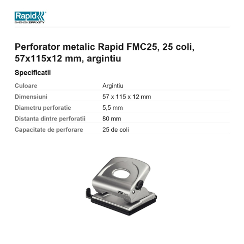 Perforator metalic Rapid FMC25, 25 coli, 57x115x12 mm, argintiu [2]