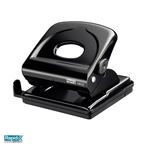 Birotica papetarie - Perforator metalic Rapid FMC25, 25 coli, 57x115x12 mm, negru