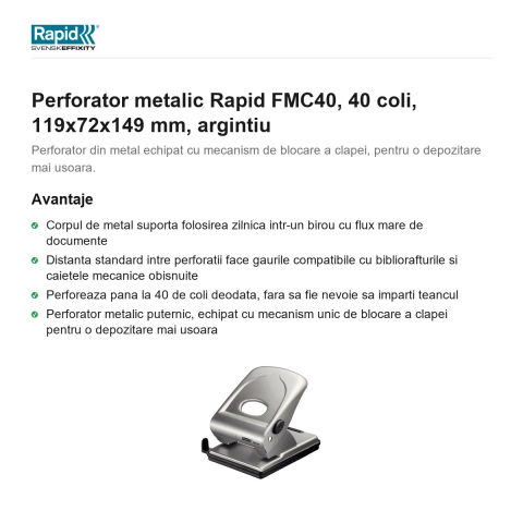 Perforator metalic Rapid FMC40, 40 coli, 119x72x149 mm, argintiu [1]