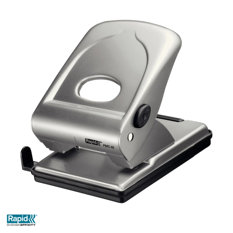 Birotica papetarie - Perforator metalic Rapid FMC40, 40 coli, 119x72x149 mm, argintiu