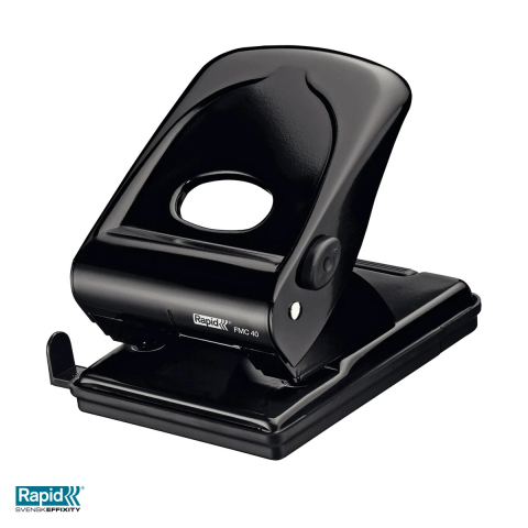 Birotica papetarie - Perforator metalic Rapid FMC40, 40 coli, 119x72x149 mm, negru