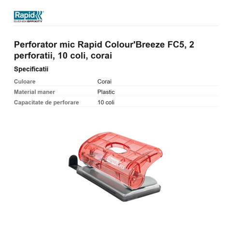 Perforator mic Rapid Colour'Breeze FC5, 2 perforatii, 10 coli, corai [2]