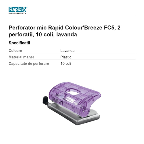 Perforator mic Rapid Colour'Breeze FC5, 2 perforatii, 10 coli, lavanda [2]