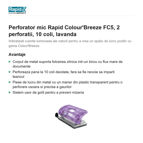 Perforator mic Rapid Colour'Breeze FC5, 2 perforatii, 10 coli, lavanda [1]