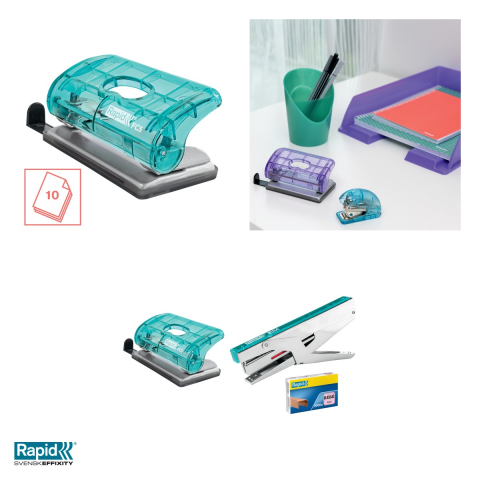 Perforator mic Rapid Colour Ice FC5, 2 perforatii, 10 coli, albastru [3]