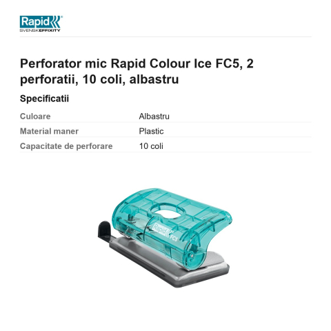 Perforator mic Rapid Colour Ice FC5, 2 perforatii, 10 coli, albastru [2]