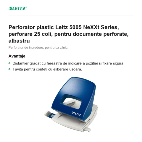 Perforator plastic Leitz 5005 NeXXt Series, perforare 25 coli, pentru documente perforate, albastru [1]