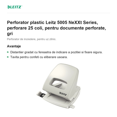 Perforator plastic Leitz 5005 NeXXt Series, perforare 25 coli, pentru documente perforate, gri [1]