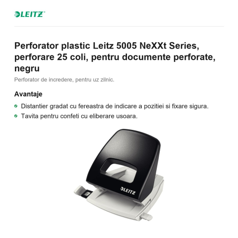 Perforator plastic Leitz 5005 NeXXt Series, perforare 25 coli, pentru documente perforate, negru [1]