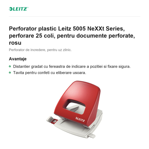Perforator plastic Leitz 5005 NeXXt Series, perforare 25 coli, pentru documente perforate, rosu [1]