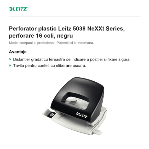 Perforator plastic Leitz 5038 NeXXt Series, perforare 16 coli, negru [1]