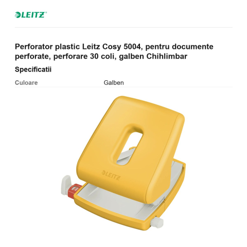 Perforator plastic Leitz Cosy 5004, pentru documente perforate, perforare 30 coli, galben Chihlimbar [2]