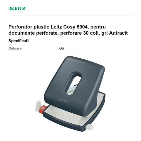 Perforator plastic Leitz Cosy 5004, pentru documente perforate, perforare 30 coli, gri Antracit [2]