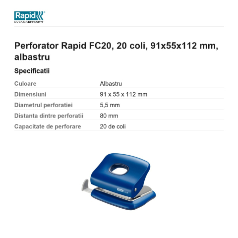 Perforator Rapid FC20, 20 coli, 91x55x112 mm, albastru [2]