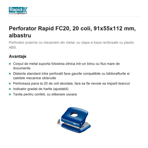 Perforator Rapid FC20, 20 coli, 91x55x112 mm, albastru [1]
