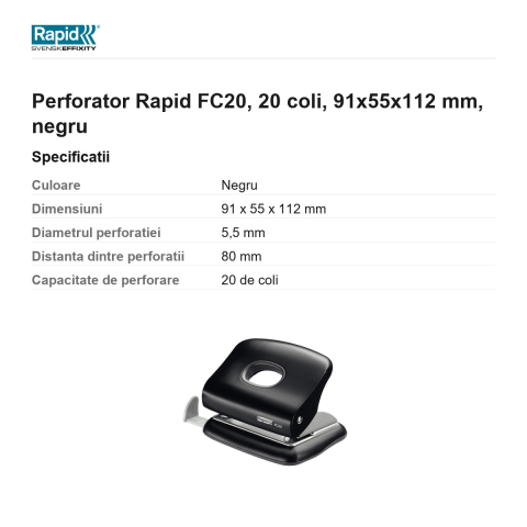 Perforator Rapid FC20, 20 coli, 91x55x112 mm, negru [2]