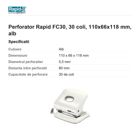 Perforator Rapid FC30, 30 coli, 110x66x118 mm, alb [2]