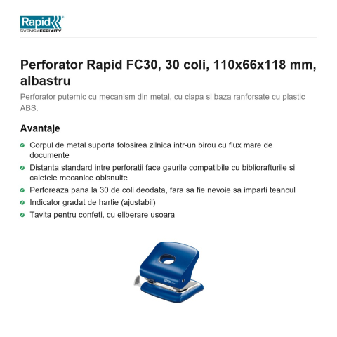 Perforator Rapid FC30, 30 coli, 110x66x118 mm, albastru [1]