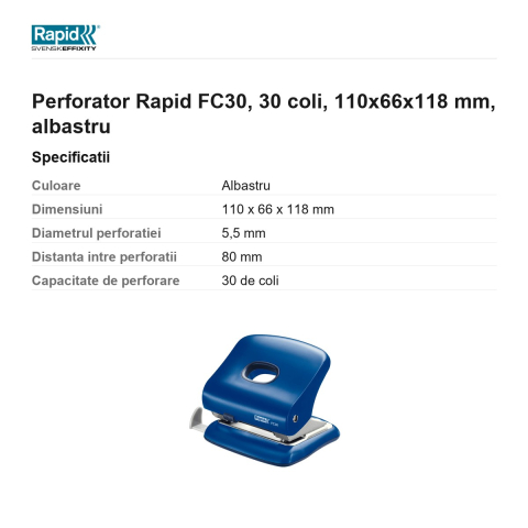 Perforator Rapid FC30, 30 coli, 110x66x118 mm, albastru [2]