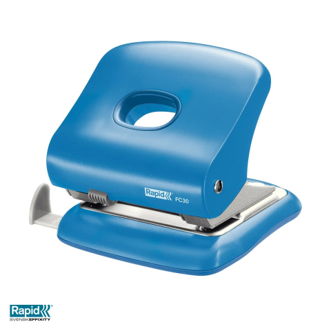 Birotica papetarie - Perforator Rapid FC30, 30 coli, 110x66x118 mm, albastru deschis
