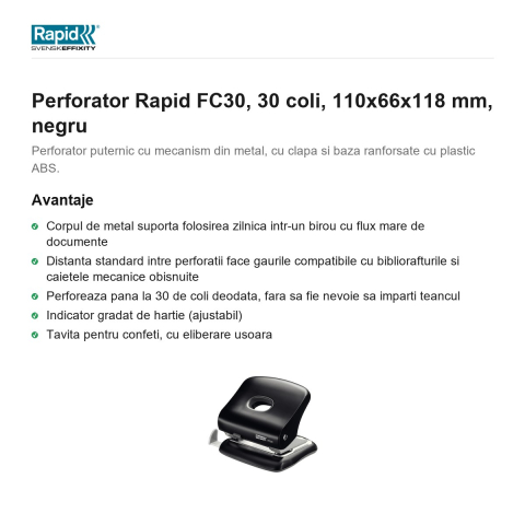 Perforator Rapid FC30, 30 coli, 110x66x118 mm, negru [1]