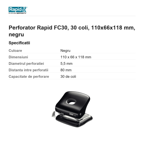 Perforator Rapid FC30, 30 coli, 110x66x118 mm, negru [2]
