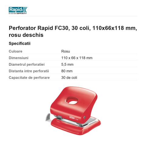 Perforator Rapid FC30, 30 coli, 110x66x118 mm, rosu deschis [2]