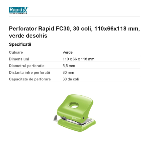 Perforator Rapid FC30, 30 coli, 110x66x118 mm, verde deschis [2]