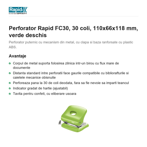 Perforator Rapid FC30, 30 coli, 110x66x118 mm, verde deschis [1]