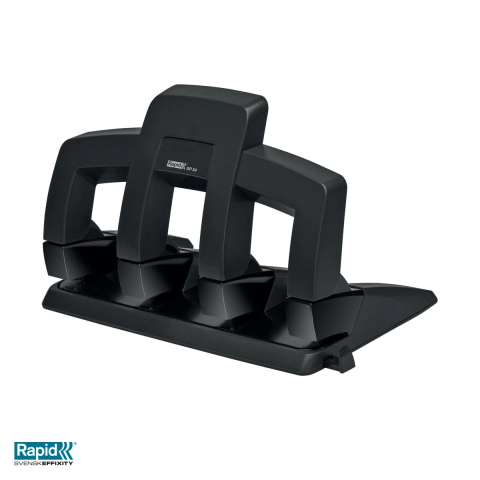 Birotica papetarie - Perforator Rapid SP34 Press Less cu 4 perforatii, 30 coli, 146x80x274 mm, negru