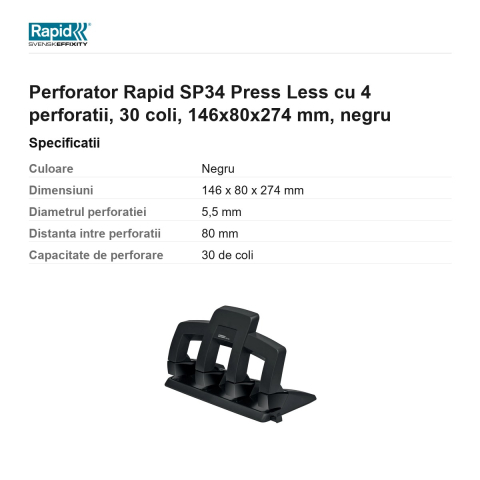 Perforator Rapid SP34 Press Less cu 4 perforatii, 30 coli, 146x80x274 mm, negru [2]